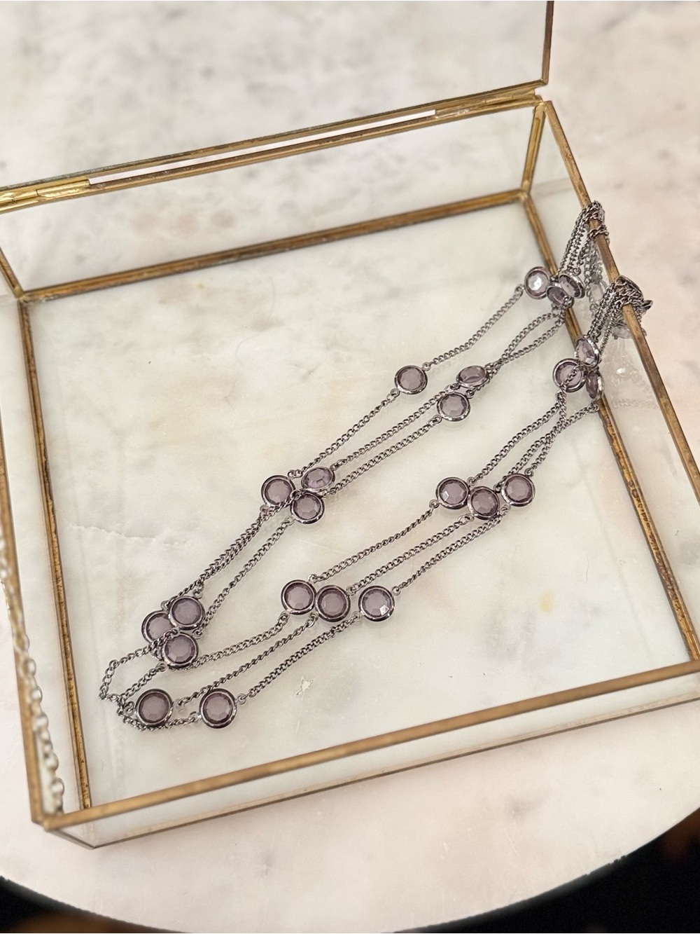 Silver-Tone Multi-Strand Necklace with Light Purple Accents